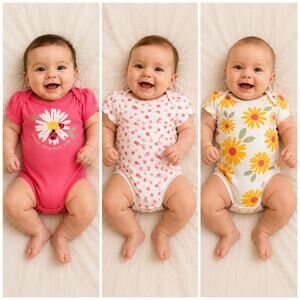 Huggies Baby Girl Organic Cotton Bodysuit Set 6M Daisy Polka Dot Floral 3Pc